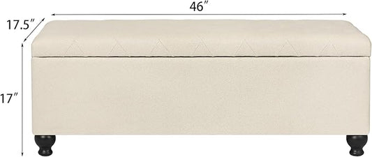 Storage Ottoman Bench 46 Inch Ottoman Bench with Storage Fabric Tufted Benches for End of Bed, Upholstered Ottomans Benches King Size with Hinged Lid for Living Room Bedroom Beige