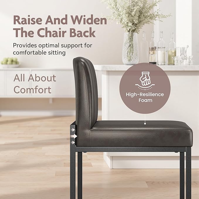 ALPHA HOME 24 Inch Bar Stools Set of 4, Kitchen Counter Stools with Backs, PU Leather Barstools, Kitchen Stools with Back&Upholstered Footrest, Sturdy Chromed Metal Steel Frame, Grey