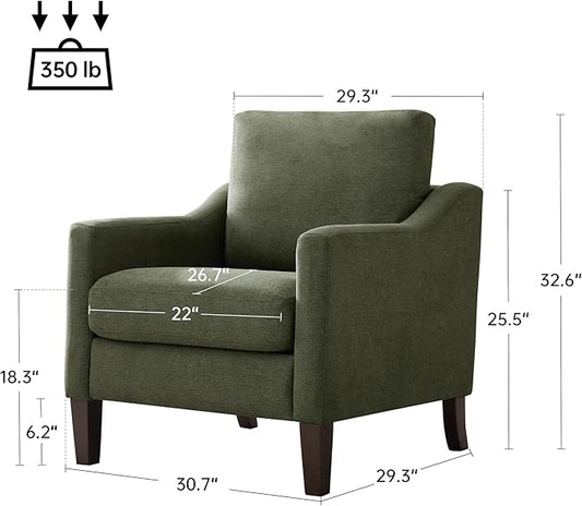 VKNOW Mid Century Modern Accent Chair, Upholstered Living Room Chairs Armchair for Bedroom, Comfy Reading Accent Chairs with Wood Legs for Living Room (2, Green)