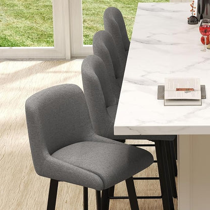 Swivel Bar Stools Set of 6, 26''H Upholstered Barstools with Backs, Modern Counter Height Bar Stool Chairs for Kitchen Island, Metal Legs, Fabric, Gray Counter Stools