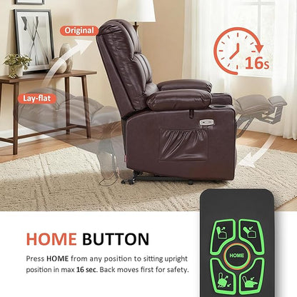 MCombo Large Dual Motor Power Lift Recliner Chair for Elderly, Massage and Heat, Lay Flat, Zero Gravity, Home Button, USB Port, Faux Leather 7680 (Light Brown, Large)