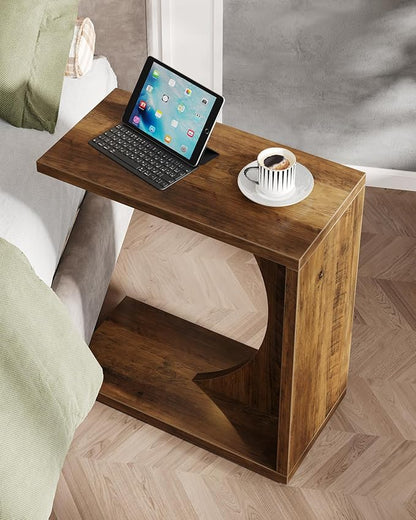 Tribesigns C-Shaped End Table for Couch, Sofa Side Table, C Table for Small Space, Living Room, Bedroom (2, Rustic Brown)