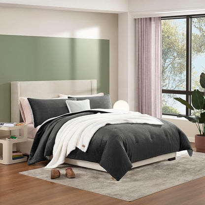 UGG Comforter Set 5 Piece Bed in a Bag with Throw Blanket, Decorative Pillow, Shams, and Reversible Comforter Hypoallergenic Washable Luxury Warm Fluffy Bedding Set, Charcoal Grey, King Size (Remina)