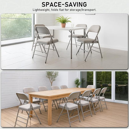 SEALAMB 10 Pack Fabric Folding Chairs with Padded Seats & Cushion, Metal Foldable Chairs for Wedding Party, Commercial Chairs for Office School Church Events, 350lb Capacity (Gary-Fabric, 10 Pack)