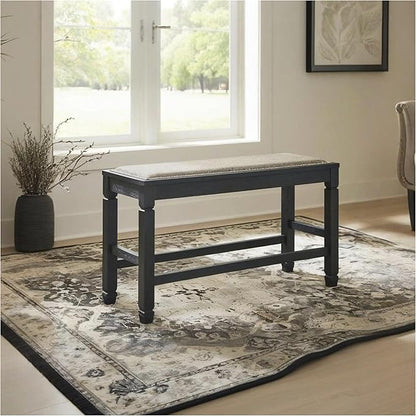 Signature Design by Ashley Tyler Creek Urban Farmhouse Counter Height Upholstered Dining Bench, Almost Black
