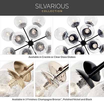KICHLER Silvarious 12-Light Convertible Chandelier, Soft Modern Light with Clear Glass in Polished Nickel, for Dining Room, Living Room, Bedroom or Foyer (22.25" x 30"), 52701PNCLR