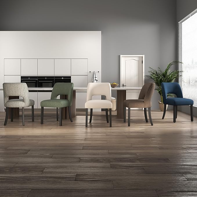 VKNOW Wooden Dining Chairs Set of 2, Modern Fabric Upholstered Dining Room Chair Kitchen Chairs, Farmhouse Dinner Chair for Kitchen Dining Room, Grey-Black Legs