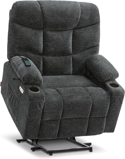 MCombo Oversized Power Lift Recliner Chair with Extended Footrest for Elderly People, Fabric R7289 (Dark Gray, Medium-Oversize)
