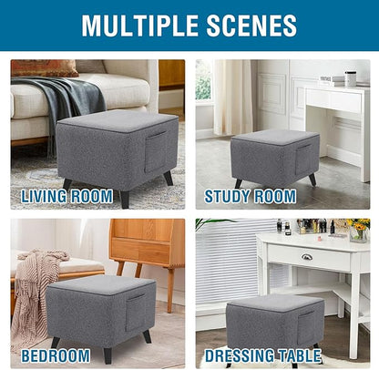 H.VERSAILTEX Ottoman Cover Slipcover Square Fit Length 24"-25" Footrest Sofa Slipcovers Stool Cover Footstool Protector Covers Feature Thick Durable Linen Look Fabric Removable Washable - Heather Grey