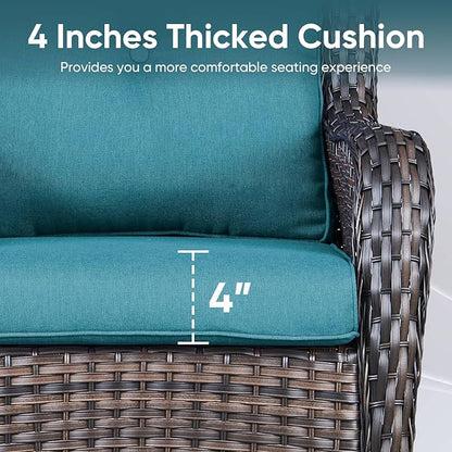Patio Chair Cushions 5 Packs - Outside 22x24 High Back Water-Resistant Cushion with Zipper Cover for Outdoor Glider Rocking Chairs Loveseat 3-seat Couch Sofa – Peacock Green/Buckle