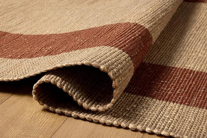Loloi Leanne Ford Weatherstaff Collection WTS-02 Natural/Brick 2'-3" x 3'-9" Accent Rug Jute, Striped, Neutral, Entryway, Mudroom, Bathroom, and Kitchen