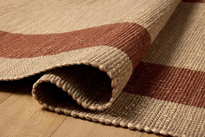 Loloi Leanne Ford Weatherstaff Collection WTS-02 Natural/Brick 2'-6" x 7'-6" Runner Rug Jute, Striped, Neutral, Hallway, Kitchen, Mudroom, and Bathroom