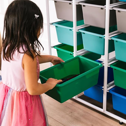 ECR4Kids 5-Tier Storage Rack with 15 Cubby Bins 5x3, Multipurpose Organization, Contemporary
