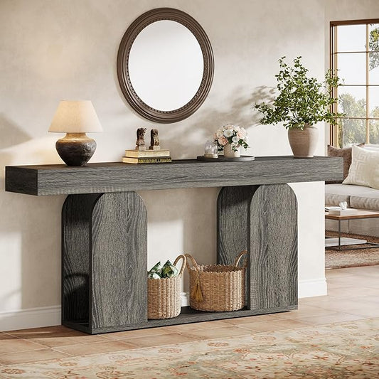 Tribesigns Farmhouse Wood Console Table, 70.9-Inch Entryway Accent Table with U-Shaped Base, 2-Tier Extra Long Sofa Tables for Entrance, Hallway, Living Room (Dark Gray)