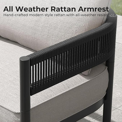 Grand patio 5-Piece Outdoor Furniture Set, 5 Seats Wicker Sofa Conversation Set with 3-Seat Couch, Thick Cushions and Coffee Table, for Backyard, Balcony, Garden (Beige)