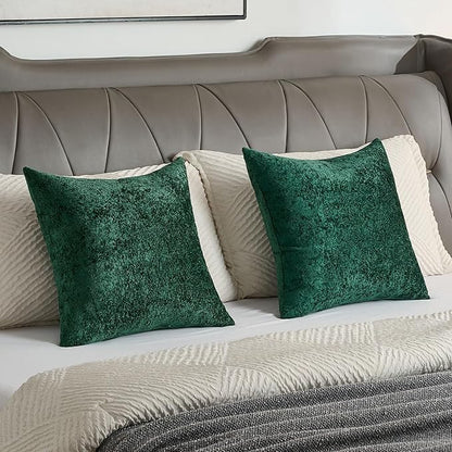 FUTEI Christmas Dark Green Flannel Throw Pillow Covers 26x26 Inch Set of 2,Soft Dimensional Textured Euro Pillow Shams,Modern Home Decor for Couch Living Room