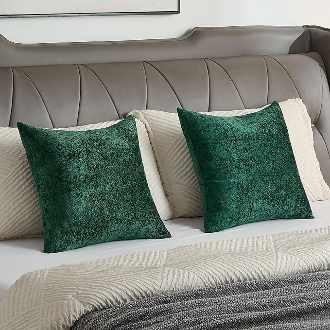 FUTEI Christmas Dark Green Flannel Throw Pillow Covers 16x16 Inch Set of 2,Soft Dimensional Textured Cushion Cases,Modern Home Decor for Couch Living Room