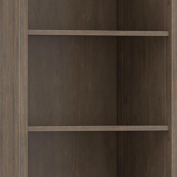 SIMPLIHOME Ela Bookcase - 72 inch Tall 5-Shelf Solid Wood Bookshelf in Smoky Brown, Transitional Storage for Living Room, Study Room or Office with Open Design and Sleek Panel Detailing