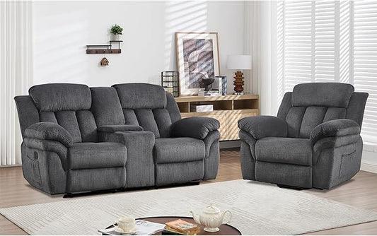 CANMOV Recliner Sofa Set, Oversize Power Lift Recliner Chair and Manual Loveseat with Overstuffed Armrest for Living Room,Bedroom Furniture,Office,1+2 Seat Grey