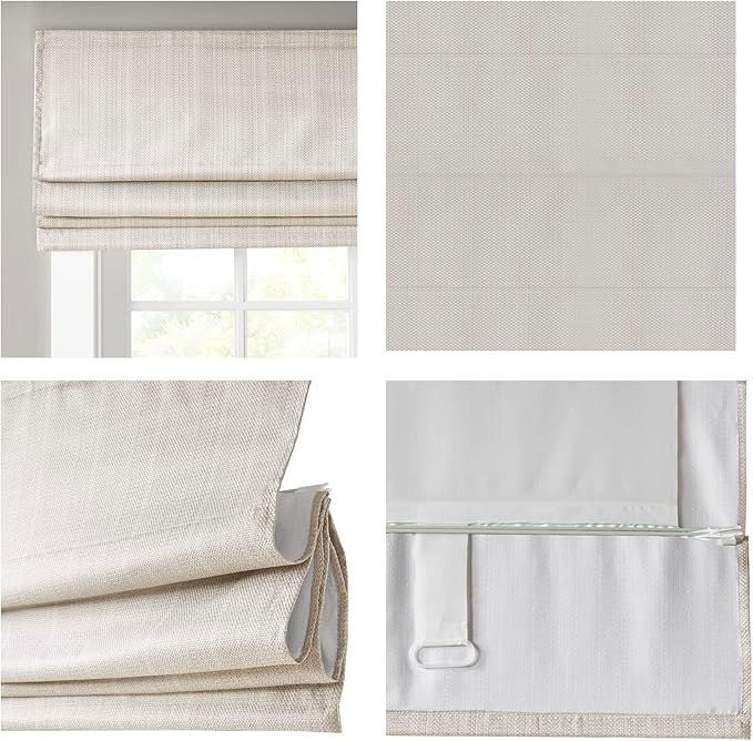 Madison Park Galen Cordless Roman Shade, 33"W x 64"H, Sheen Ivory – Room Darkening, Thermal Insulated, Energy Efficient Window Blind with Subtle Sheen Basketweave Fabric for Privacy