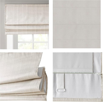 Madison Park Galen Cordless Roman Shade, 39"W x 64"H, Sheen Ivory – Room Darkening, Thermal Insulated, Energy Efficient Window Blind with Subtle Sheen Basketweave Fabric for Privacy