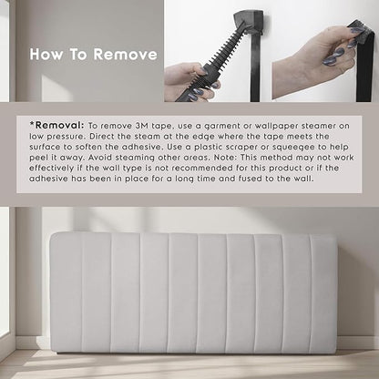 Upholstered Full Headboard - Easy Assemble Channel Stitched Headboard Full Size - Wall Mounted Headboards with 3D Soundproof Wall Panels Peel & Stick Floating Headboards, Silver