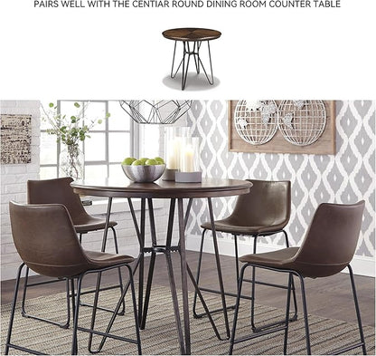 Signature Design by Ashley Centiar Urban Industrial 28.75" Pub Height Bucket Seat Barstool, 2 Count, Brown