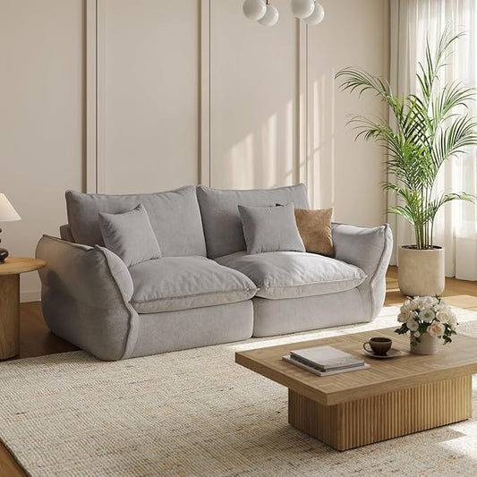 81'' Down Blend Loveseat, Deep Seat Cloud Sofa with Feather-Filled Cushions, Ultra Soft Sink-in Comfort Couch for Living Room, Modern Oversized Sofa – Pebble Gray