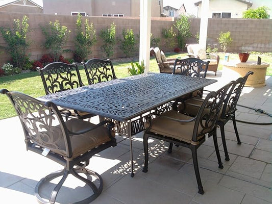 Mandalay Cast Aluminum Powder Coated 7pc Outdoor Patio Dining Set with 44"x84" Rectangle Table - Antique Bronze