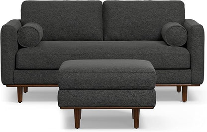 SIMPLIHOME Morrison Mid-Century Modern 72 inch Wide Sofa with Ottoman Set in Charcoal Grey Tightly Woven Performance Fabric for the Living Room and Family Room