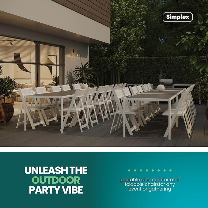 SIMPLEX White Stackable Folding Chairs with Padded Seat & Mesh Back, Padded Indoor/Outdoor Folding Chair, Lightweight Foldable Chairs, Weight Capacity 800LBs (12 Pack)