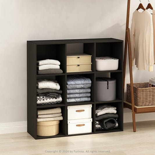 Furinno PELLI Closet Organizers and Storage, 9-Cube Closet Organizer, Open Shelf Closet Storage, for Wardrobe, Bedroom, Living Room, Espresso