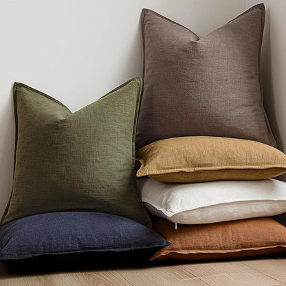 Foindtower Set of 2, Decorative Linen Soild Throw Pillow Covers Soft Accent Euro Cushion Case Farmhouse Neutral Pillowcase for Chair Couch Sofa Bedroom Living Room Home Decor 16 x 16 Inch Light coffee