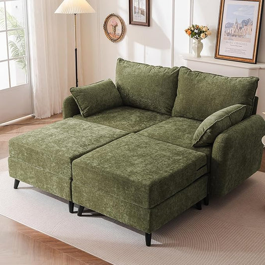 73'' Loveseat Sofa with All Seats Storage, Modular Sectional Couch with Movable Ottoman,Oversized Comfy Couch, 7.8'' Thick Cushion,24.5'' Deep Seat,for Living Room,Bedroom,Apartment,Velet,Green