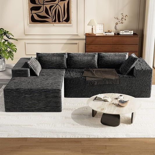 Kingdura 105.5'' Cloud Sectional Couch with L-Shape Chaise, Grey Modern Modular Sofa with Deep Seat, Corduroy Fabric, No Assembly Required, Upholstered Couches for Living Room Bedroom