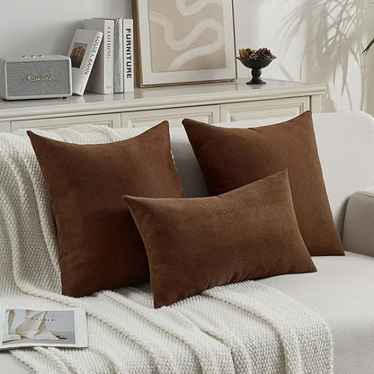 FUTEI Dark Brown Chenille Throw Pillow Covers 20x20 Inch Set of 2,Soft Wide Chevron Textured Cushion Case,Farmhouse Home Decor for Couch Bed Living Room