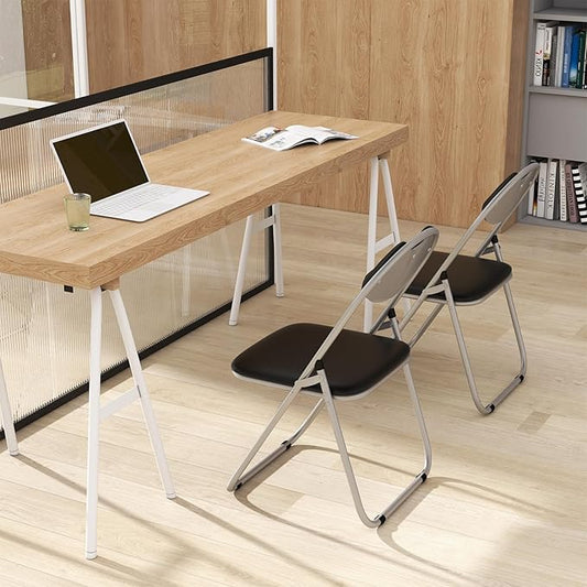 S AFSTAR Folding Chairs Set of 2, Metal Folding Chairs with Carrying Handles, Padded Seats, Non-Slip Foot Pads, Indoor & Outdoor Foldable Padded Chairs for Home Office Reception Room Church, Black
