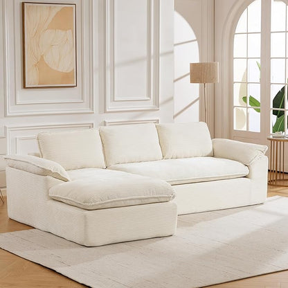 Modular Sectional Sofa, 107.5" L-Shaped Boneless Couch with Deep Seat, Modern Minimalist Upholstered Cloud Sectional Couch for Living Room Bedroom, No Assembly Required, Beige Corduroy