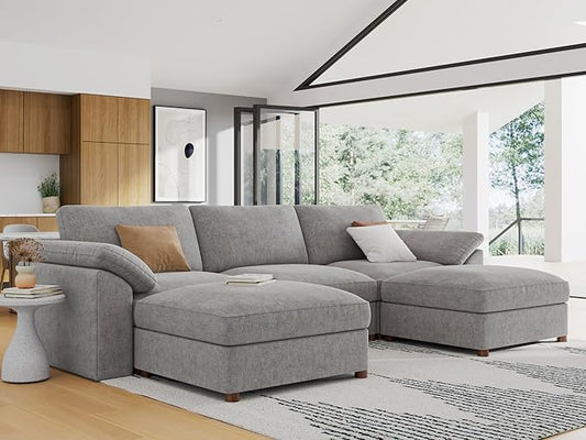 EASE MOOSE Oversized Modular Sectional Sofa, Modern Oversized U Shape Sectional Couch,Comfty Deep Modular Sofa with Ottoman,Light Gray Wide Sectional Modular Sofa for Living Room,Chenille