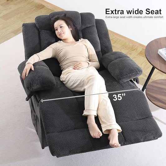 Recliner Chair Oversized 360° Swivel Rocker Recliners with Massage and Heating Theater Chairs Lounge Sofa Adults Lazy Sofas Single Couch for Living Room Overstuffed Armrests XL (Grey)