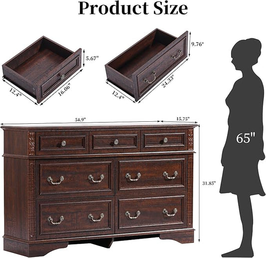 7 Drawer Dressers for Bedroom, 55" Wide Farmhouse Chest of Drawers TV Stand for Bedroom, Closet, Living Room, Hallway
