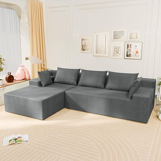 LEVELEVE 107" Cloud Sectional Couch with Deep Seat，Modern Modular Sofa with L-Shape Chaise，No Assembly Required, Upholstered Couches for Living Room Bedroom(Light Gery,Left Facing Chaise)