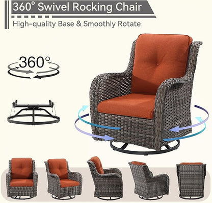 Wicker Patio Furniture Set 8-PCS with A 3-Seat Sofa, 2 Swivel Rocking Chairs, 2 Armchairs, 2 Ottomans and 1 Side Table Patio Conversation Set, Orange