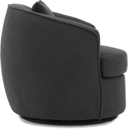 Swivel Accent Chair, Modern Upholstered Boucle Barrel Arm Chairs with Pillow for Living Room, 360 Degree Round Swivel Sherpa Armchair with Round Base for Bedroom Club (1, Dark Grey)