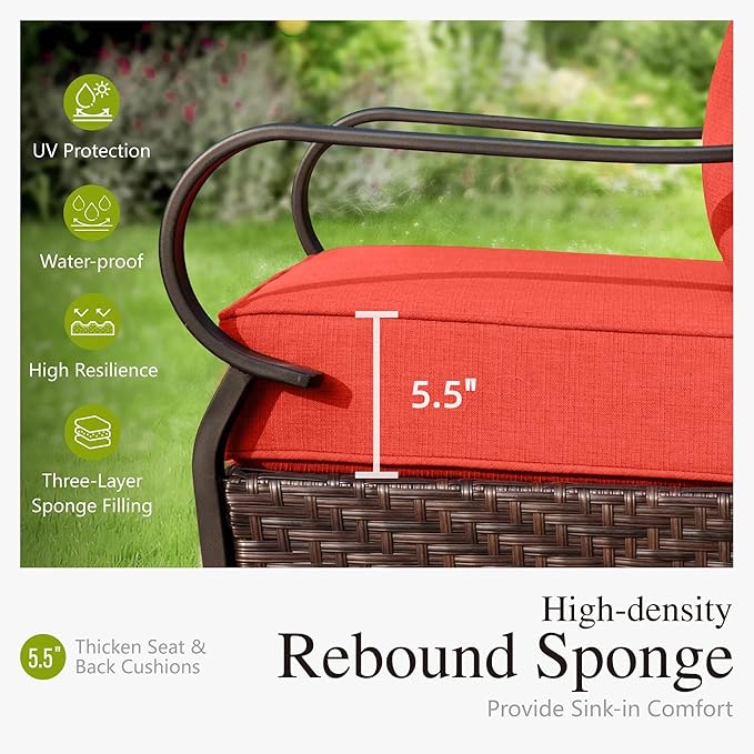 Sophia & William Patio Furniture Set with Fire Pit Table, 4 PCS Metal Outdoor Conversation Set with Fire Pit Table, 2 Swivel Chairs,3-Seater Couch for Outdoor Seating, Backyard, Porch(Red)