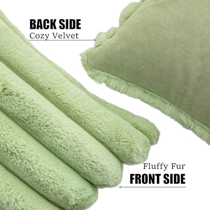 Neelvin Green Faux Fur Cozy Soft Striped Decorative Throw Pillow Covers 18x18 inch Set of 2,Velvet Pillowcase Cushion Case for Sofa Couch