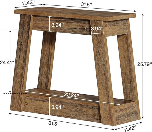 Tribesigns Wood End Table, Small Side Table with 2 Storage Shelves, Rustic Accent Narrow Nightstand for Living Room, Bedroom (1)