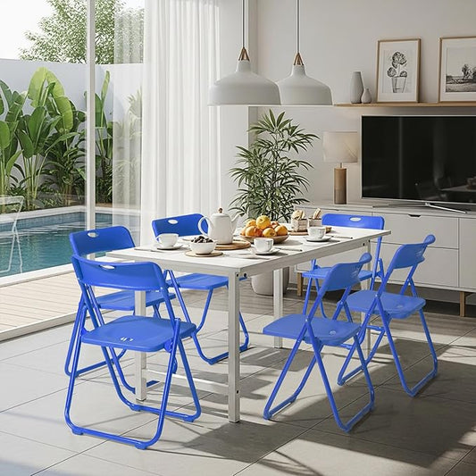 Karl home 6 Pcs Folding Chair, 300LBS Lightweight Foldable Plastic Chair, Reinforced Metal Frame Easy to Fold & Store for Indoor & Outdoor, Wedding, Party, Meeting Room, Patio and Garden, Blue