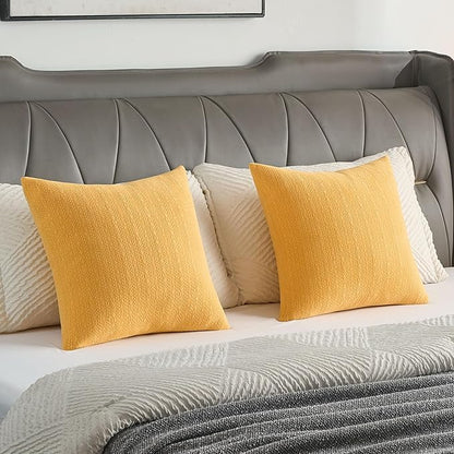 FUTEI Mustard Yellow Chenille Throw Pillow Covers 20x20 Inch Set of 2,Soft Striped & Diamond Textured Cushion Cases,Modern Home Decor for Couch Living Room