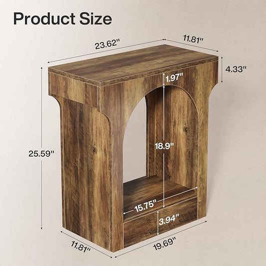 Tribesigns Wood End Side Table with Storage Space for Living Room, Narrow Nightstand for Bedroom, Brown